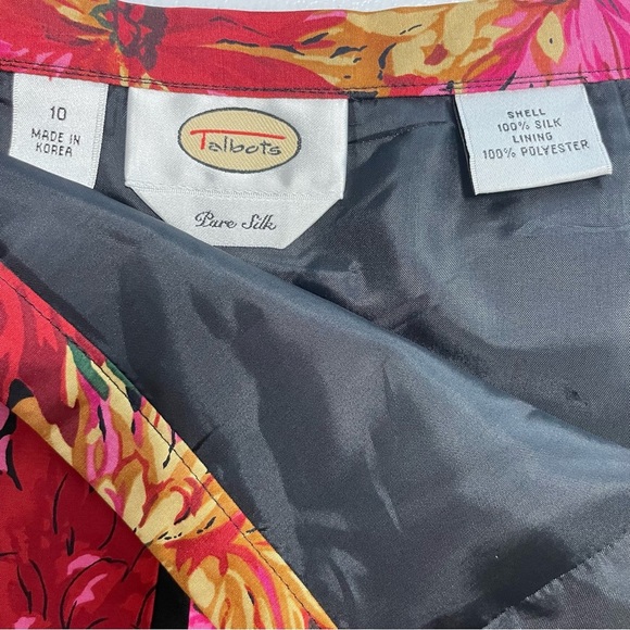 VTG Talbots 100% Silk Floral Pleated Lined Skirt Size 10 - Picture 8 of 12